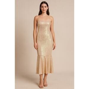 New York & Company Sequin Glam Mermaid Dress – Champagne–‎ Size L NWT c